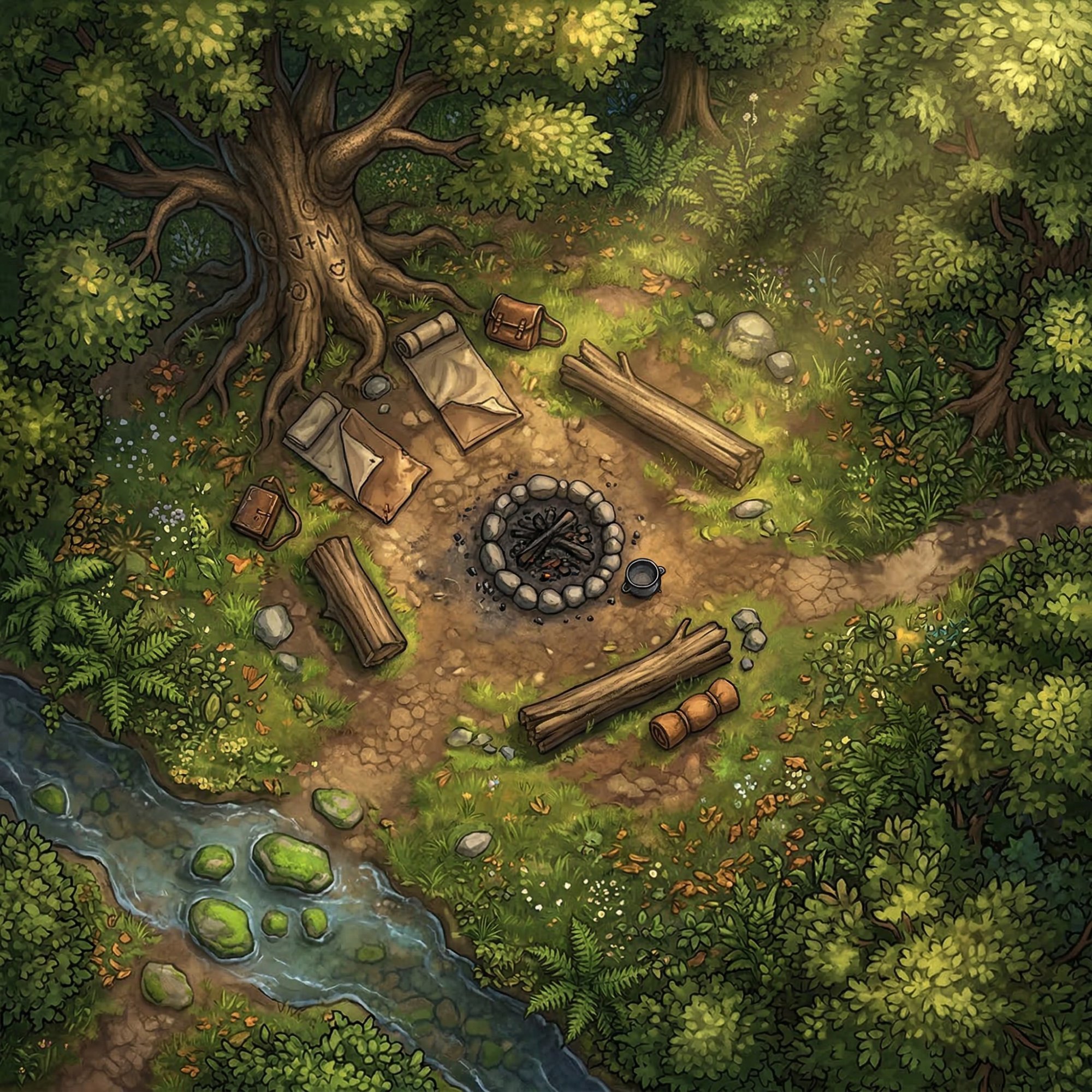 Forest campsite map for virtual tabletop