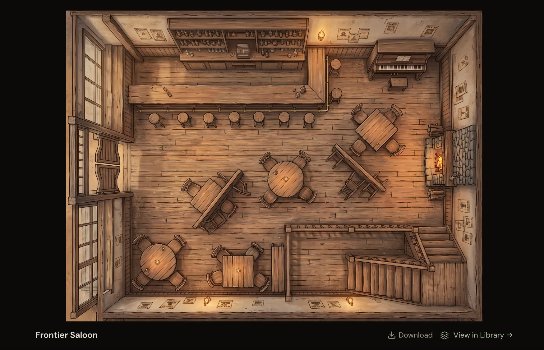 A finished top-down map displayed in NeedAMap moments after generation