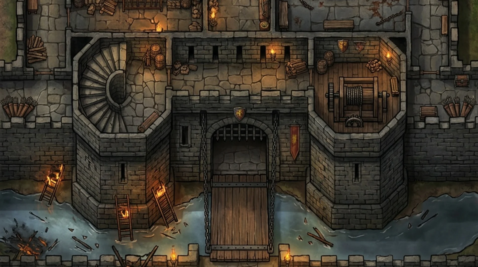 Castle gatehouse battle map, shown behind the sign-up call to action