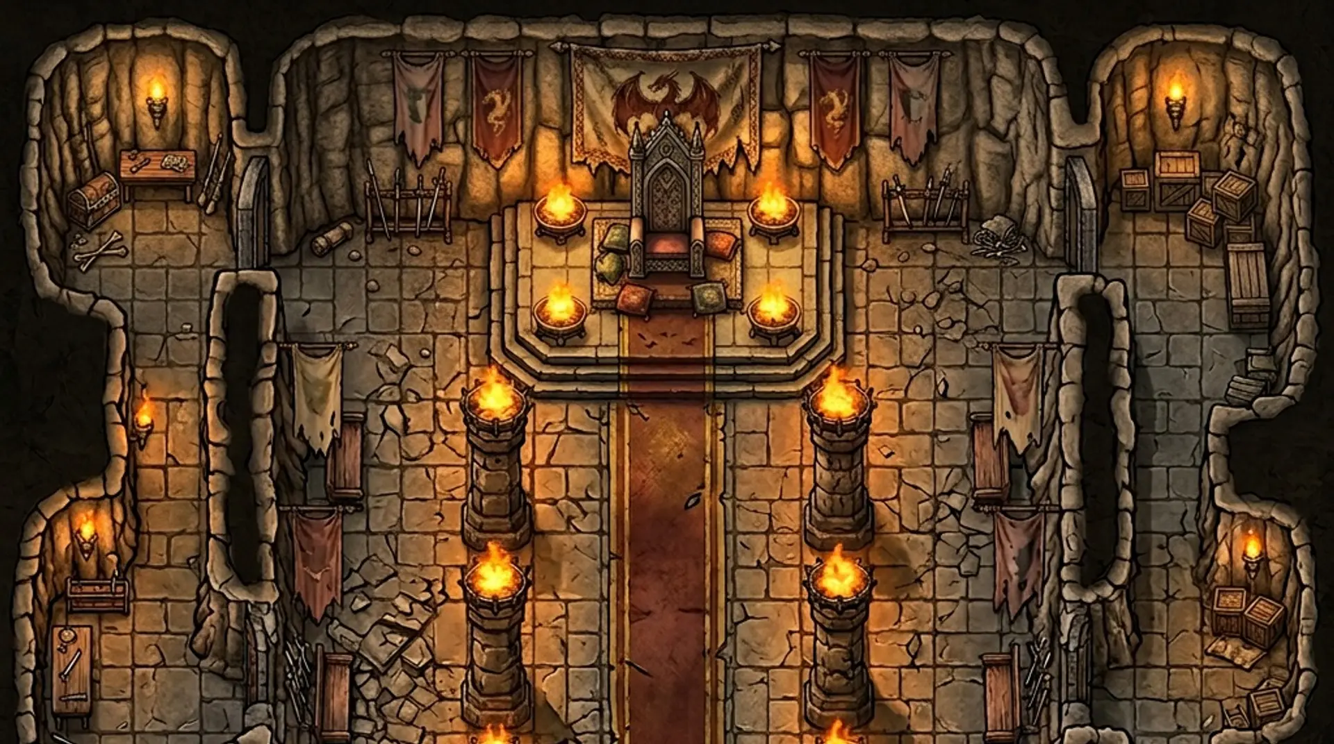 Firelit throne battle map, shown behind the sign-up call to action