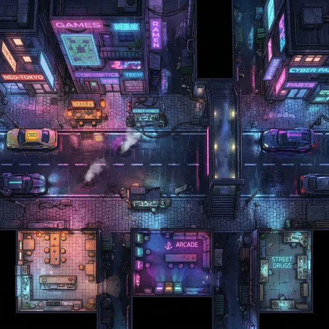 Neon cyberpunk street map